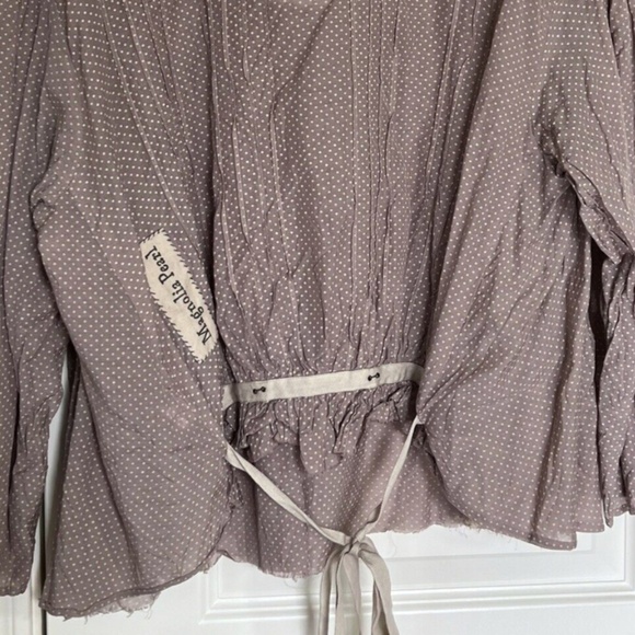 MAGNOLIA PEARL COTTON SILK ELLIE TOP PINTUCKS LACE MOP BUTTONS DOTS OS - Picture 4 of 5